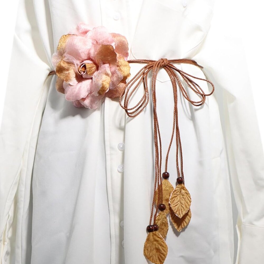 Women Braided Waist Belt Bohemian Woven Waist Rope Flower Tassels Waist Accessor - Picture 2 of 3